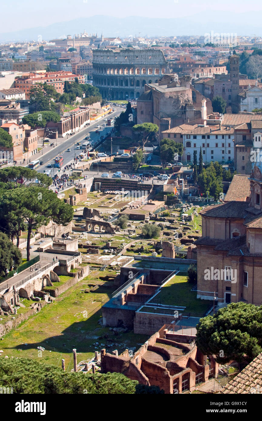 Caesar's forum and Colosseum, Rome,  Lazio, Italy, Europe Stock Photo