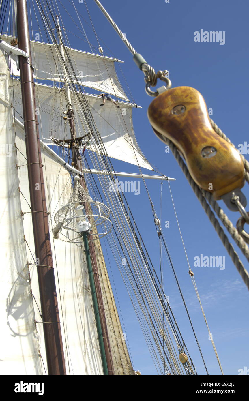 sails and rigging of sailship Stock Photo