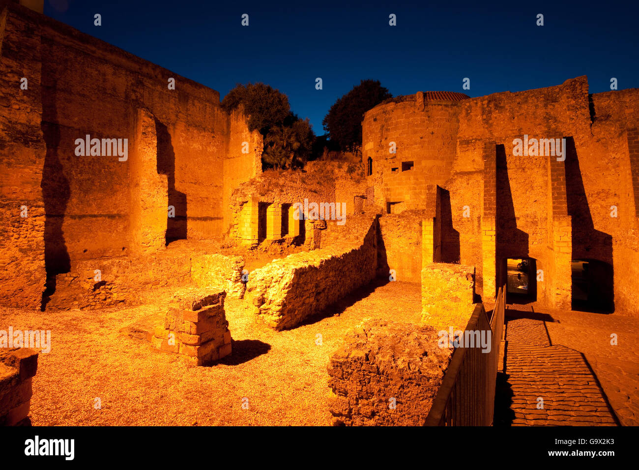 City wall by night, Alghero, Sassari, Sardinia, Italy, Europe / Alghero Stock Photo