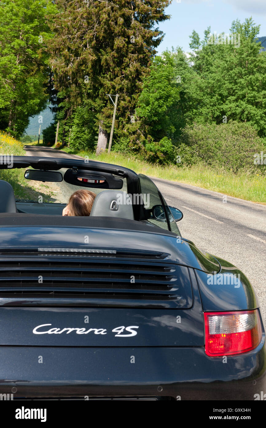 Porsche 911 on small road, France, sports car, convertible car, supercar, Porsche 911 997 4s Stock Photo