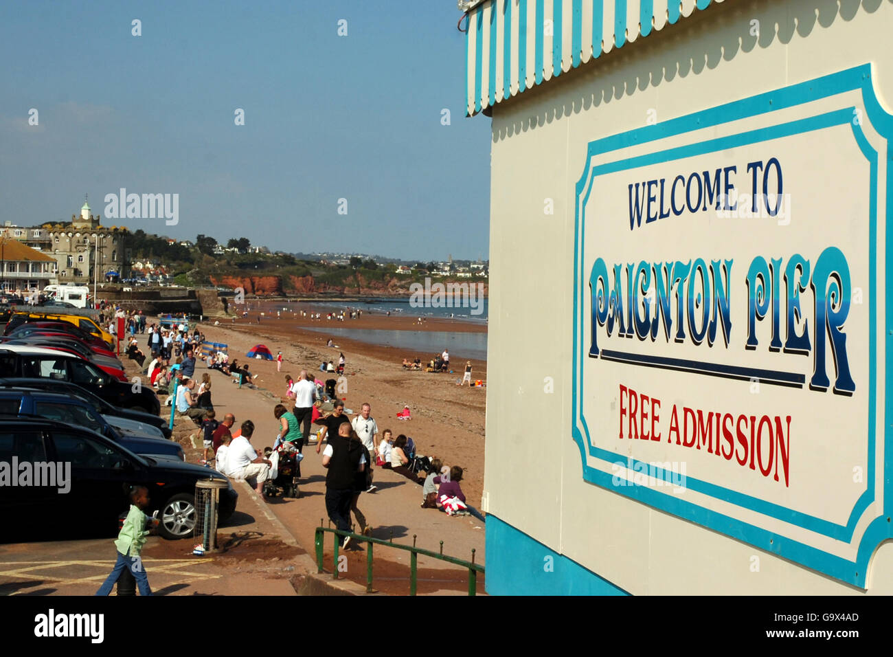 Devon Stock Paignton. A general view showing the sea front and pier