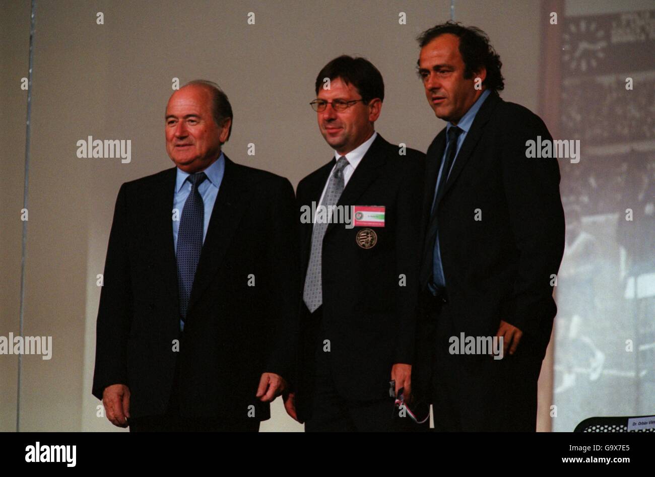 Soccer - International Friendly - Hungary v Germany. Fifa President Sepp Blatter (l) and Michel Platini (r) Stock Photo
