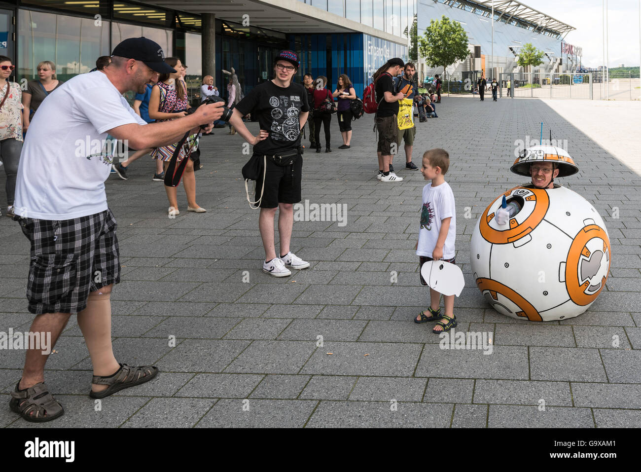 Stuttgart, Germany - June 25, 2016: A cosplayer with a selfmade costume of the BB Unit from Star Wars is posing during the Comic Stock Photo