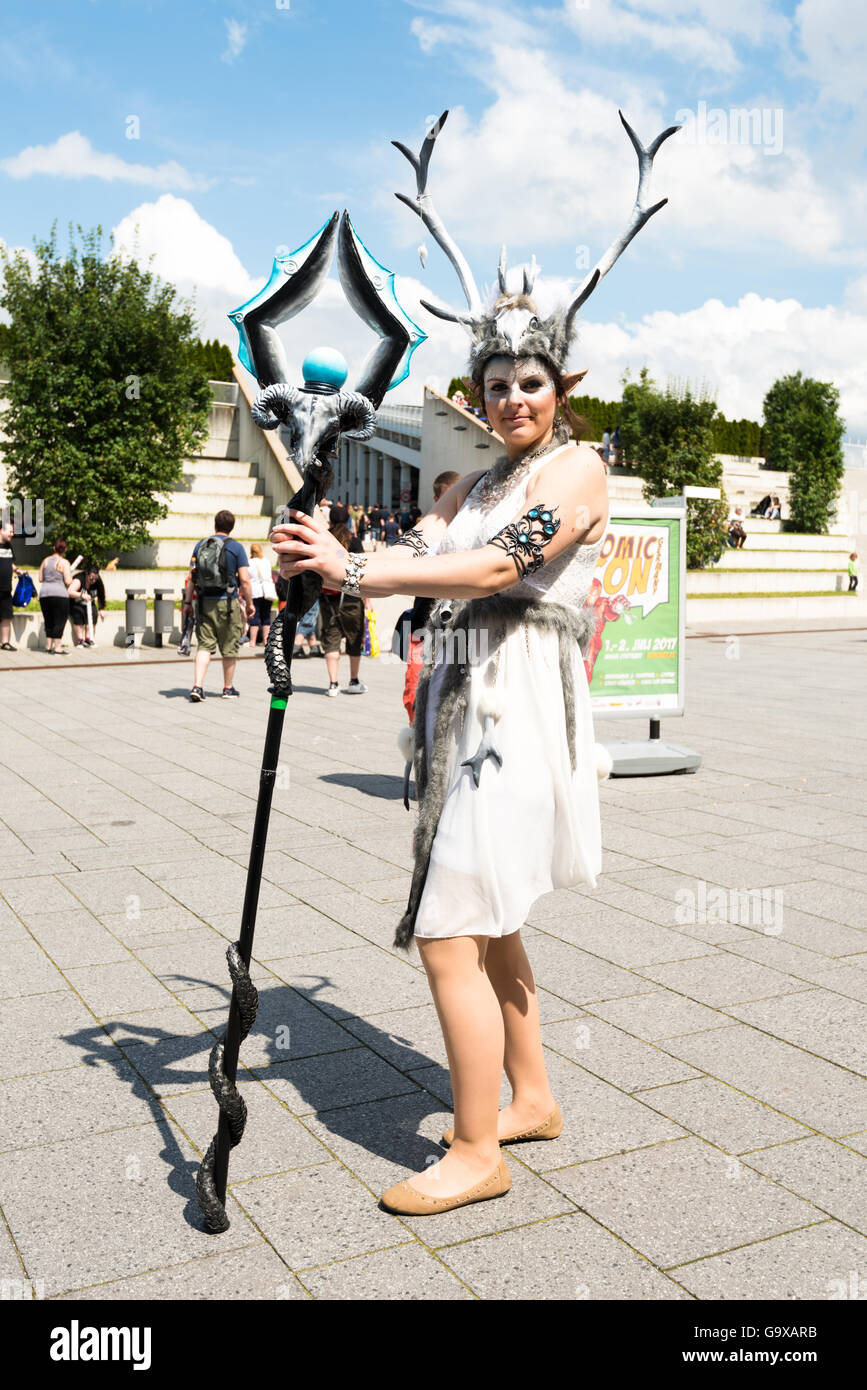 Stuttgart, Germany - June 25, 2016: A gorgeous female cosplayer is posing during the Comic Con Germany event in Stuttgart in fro Stock Photo
