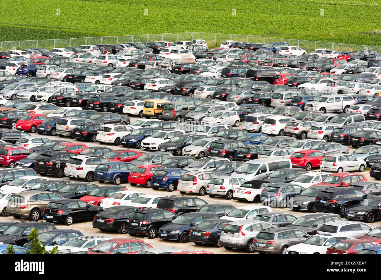 Stuttgart, Germany June 25, 2016 Hundreds of cars parked in a large