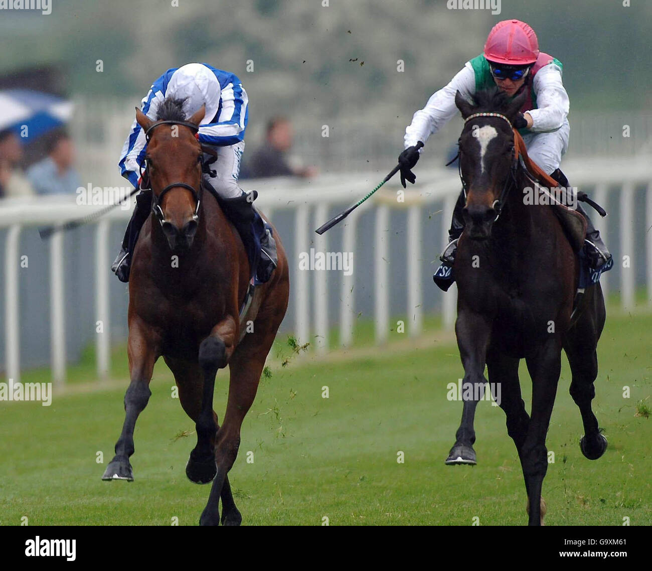 Horse Racing - York Racecourse. Passage of Time and Richard Hughes (right) win the Tattersalls Musidora Stakes at York Racecouse. Stock Photo
