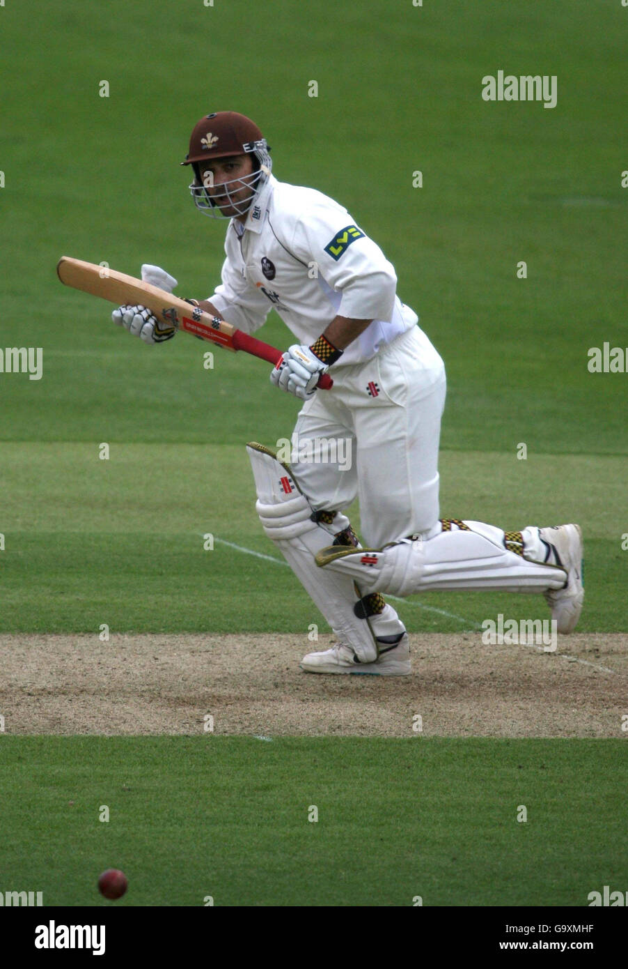 Surrey's Mark Ramprakash takes a quick single during the Liverpool Victoria County Championship Division One match at at the County Cricket Ground, Hove. Stock Photo