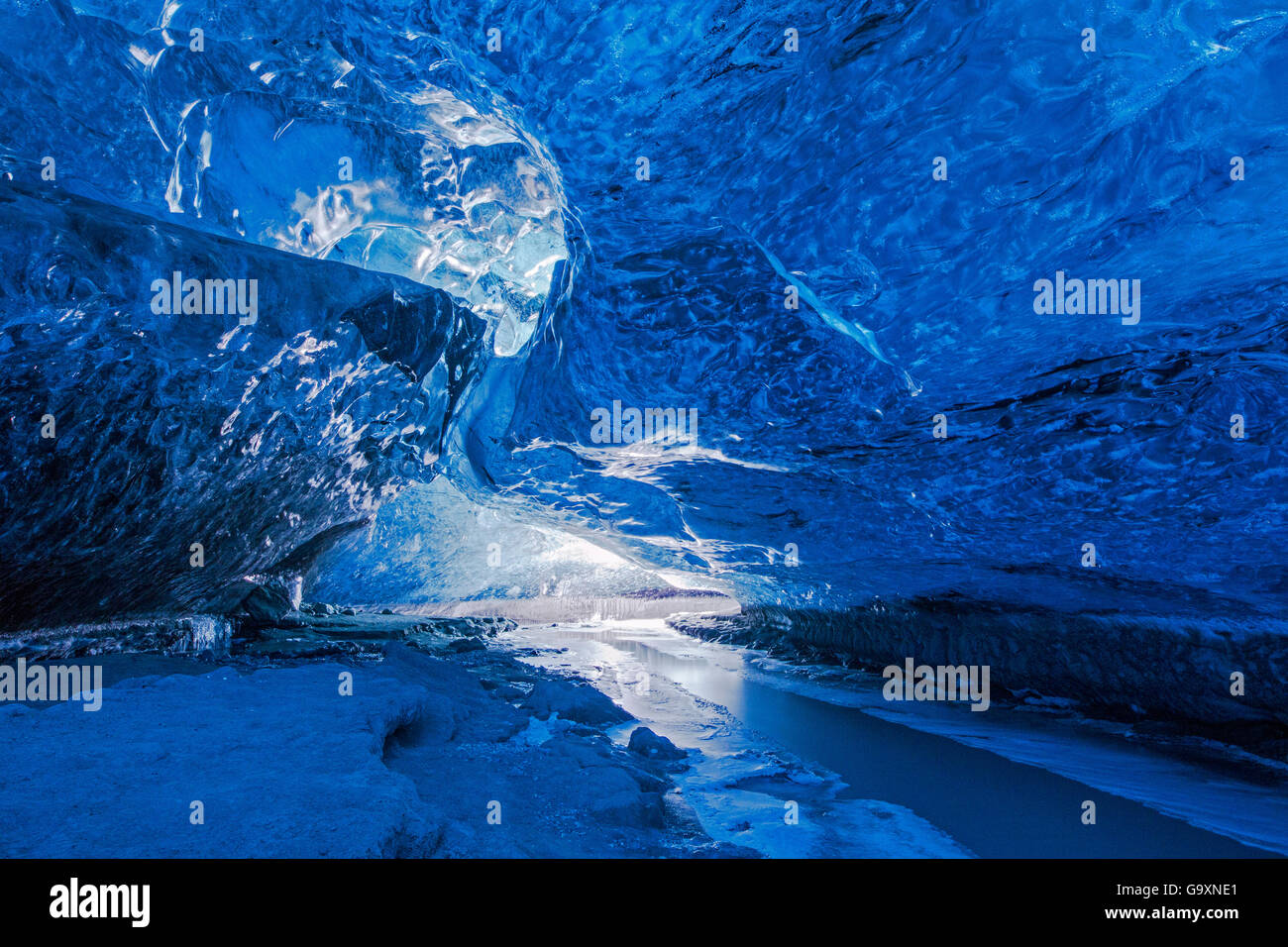 Ice cave under Vatnajokull Glacier, Iceland, August 2014. Stock Photo