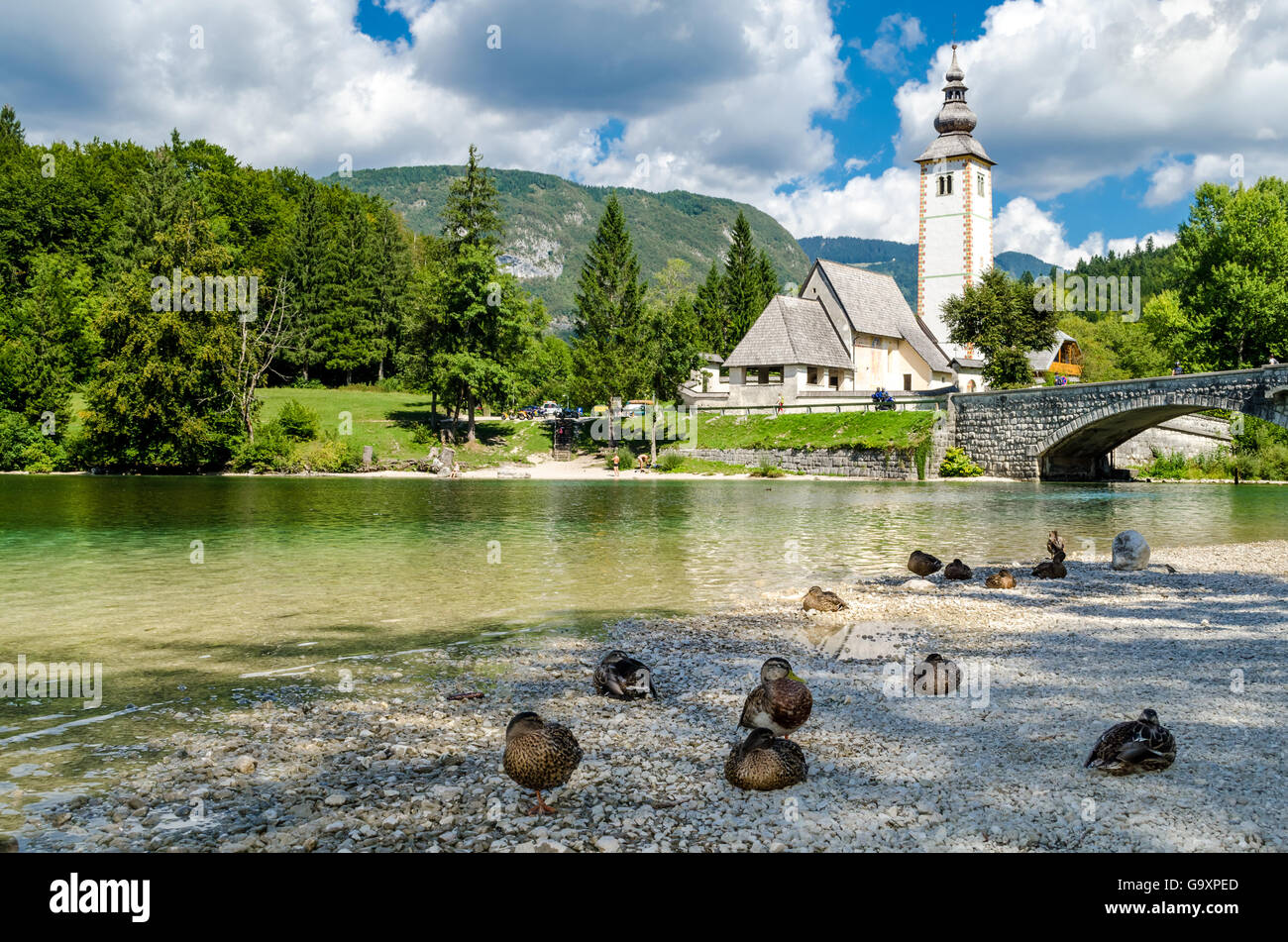 Church of St John the Baptist, Bohinj Lake, Slovenia Stock Photo