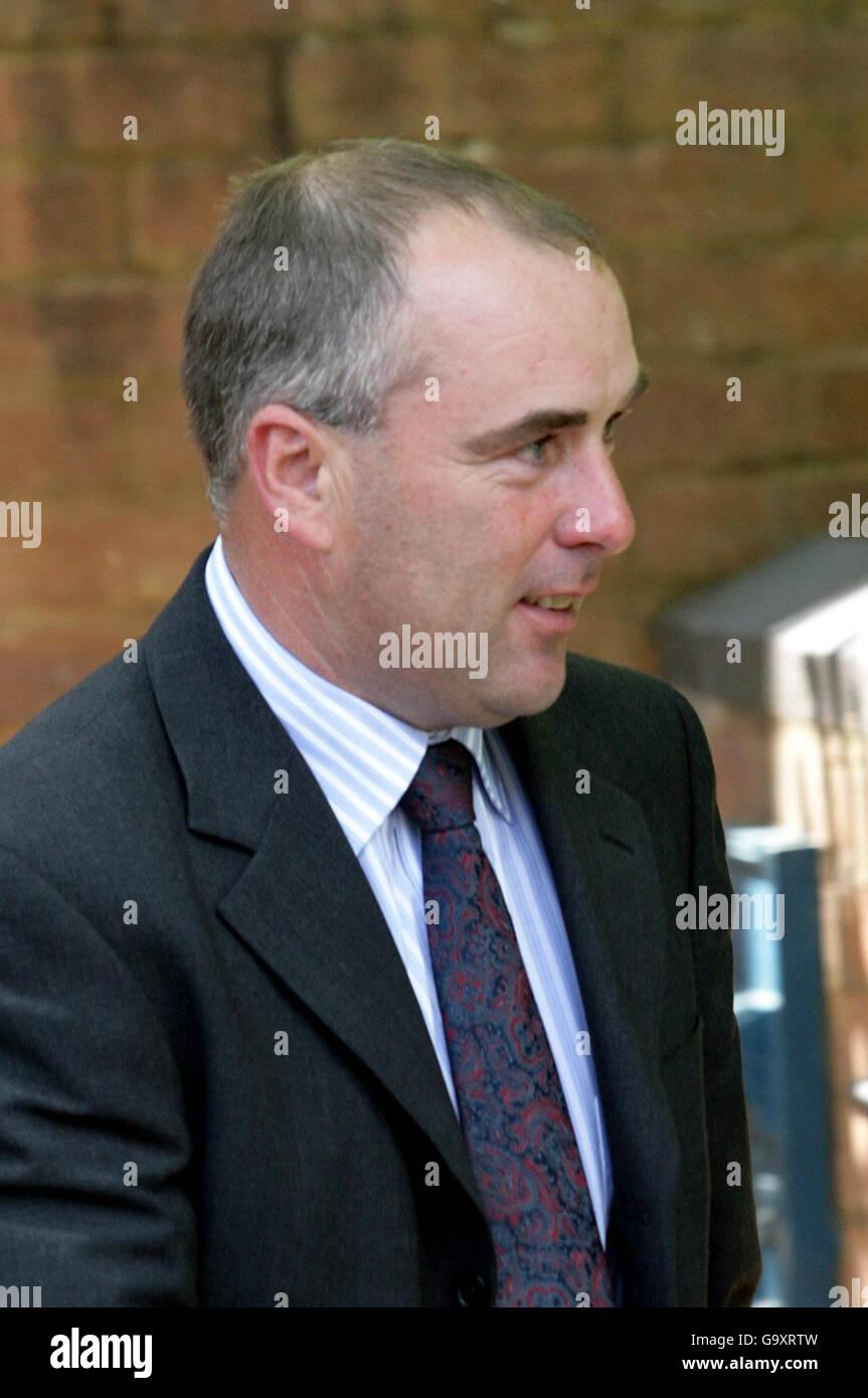 Quantock Staghounds leader Richard Down leaves Taunton Magistrates' Court where he stands accused of hunting wild deer with dogs during a meet at Longstone Hill, Somerset, in February last year. Stock Photo