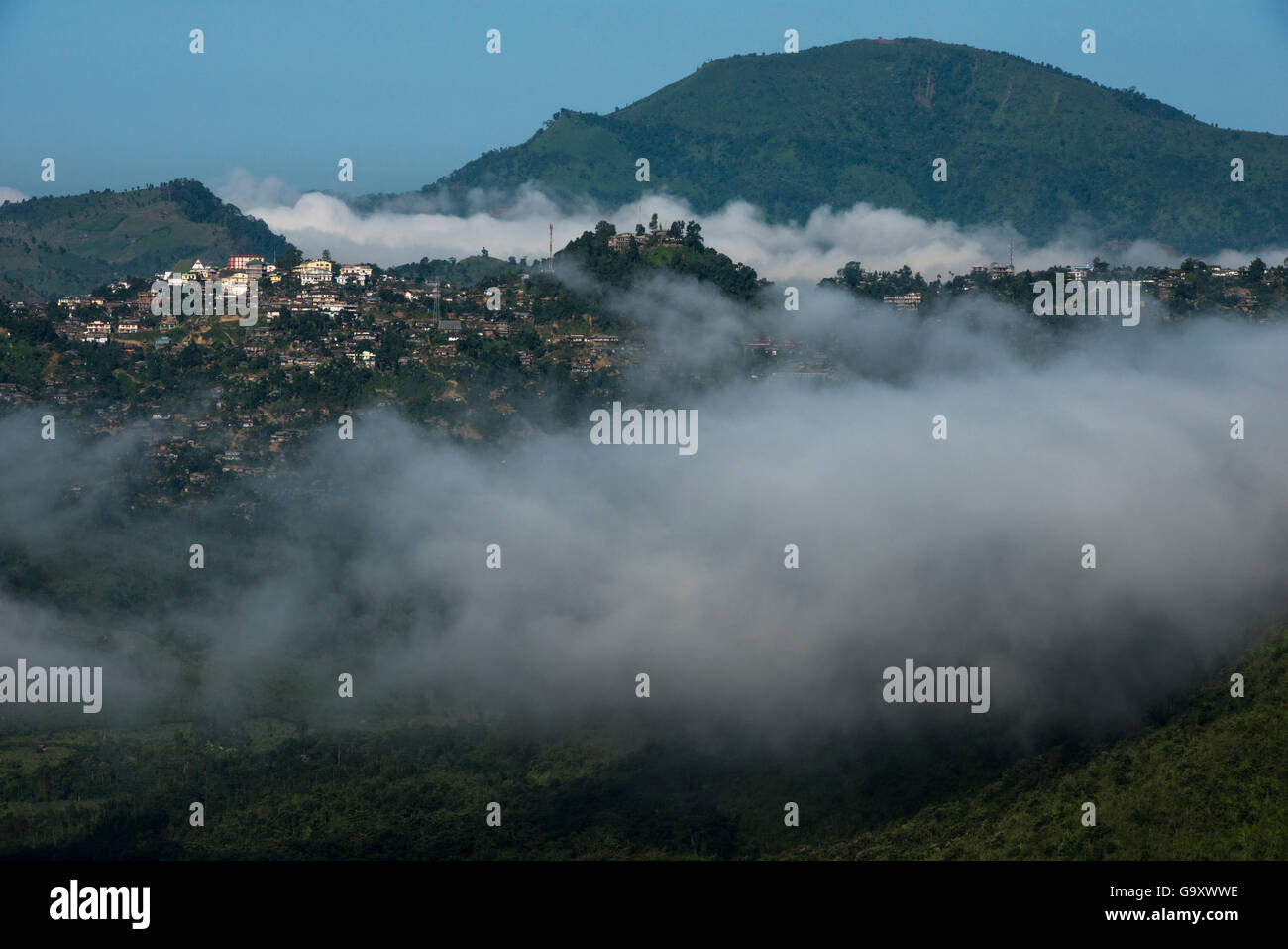 Goujung Village and mountain landscape, Konyak Naga Tribe, Mon district. Nagaland,  North East India, October 2014. Stock Photo