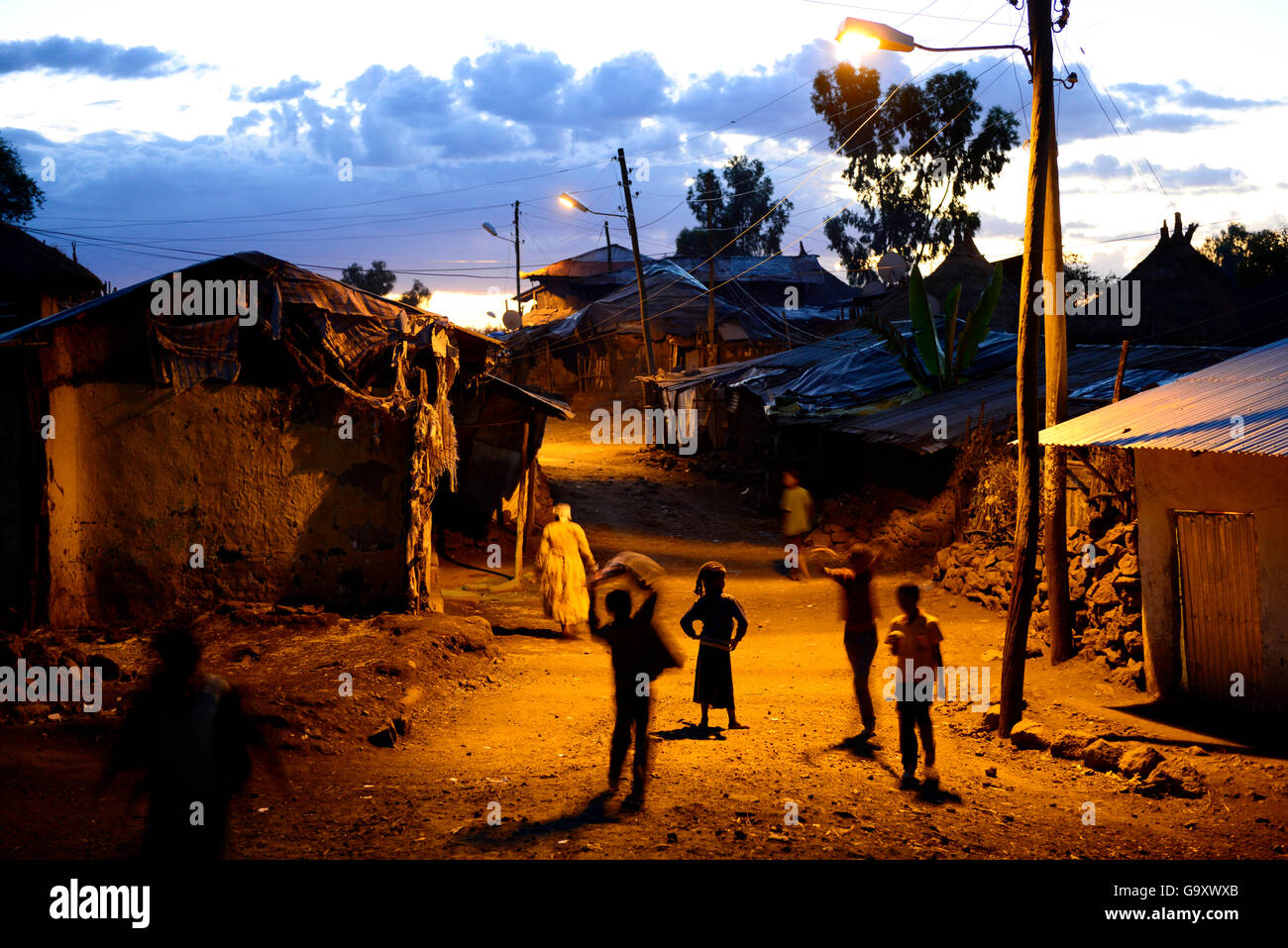 Lalibela street at dusk. Ethiopia, December 2014. Stock Photo