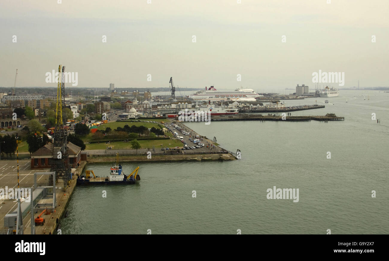 A general view of cruise ships along side in the Eastern Docks in Southampton, Hampshire. Stock Photo