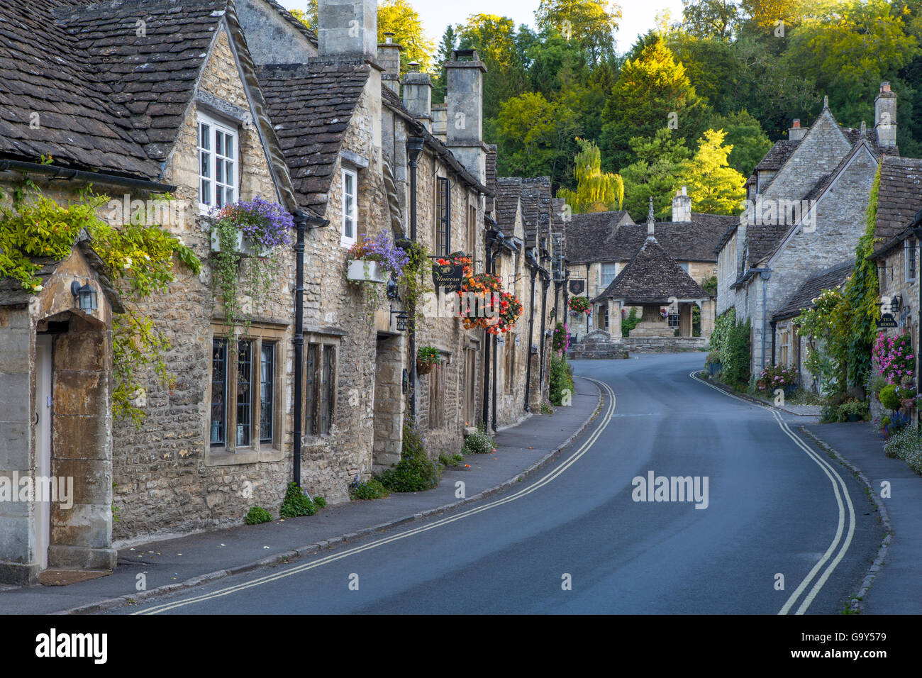 Early Morning in Castle Combe, the Cotswolds, Wiltshire, England Stock Photo