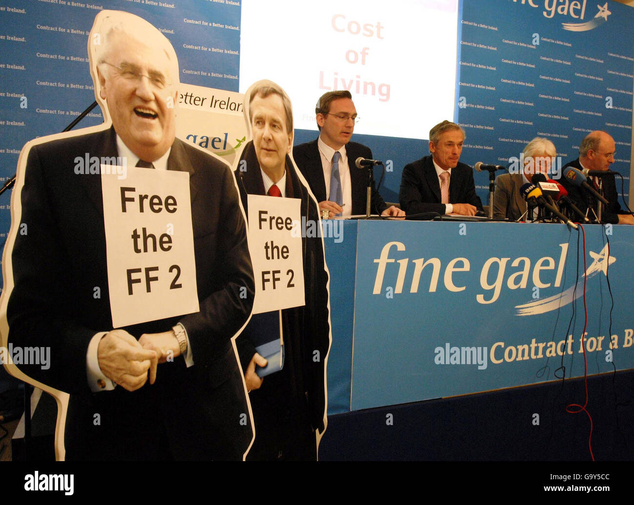 Cardboard cutouts of Fianna Fail ministers Dick Roche (left) and Martin