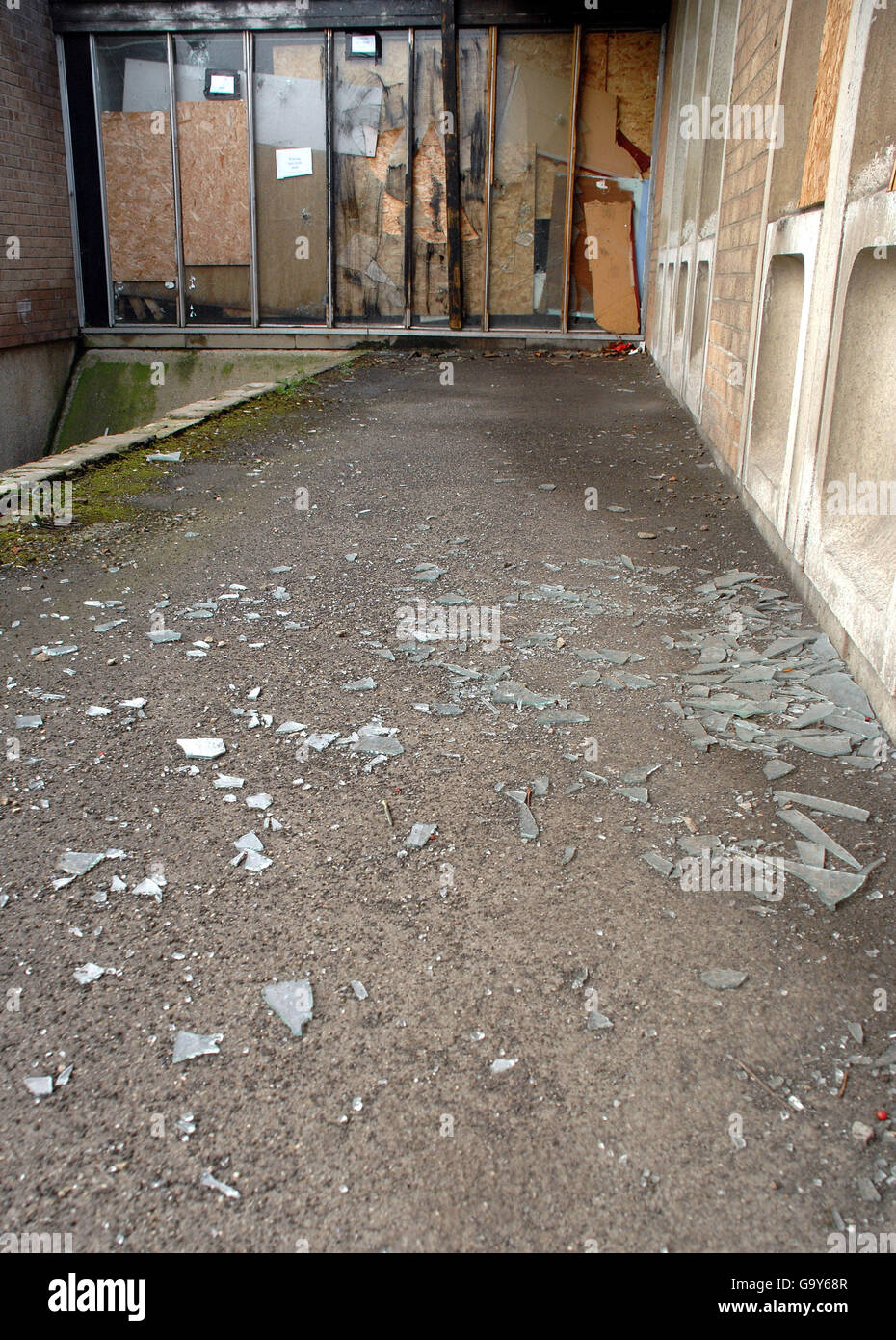 Unrban decay stock. Broken glass at a disused swimming pool in York