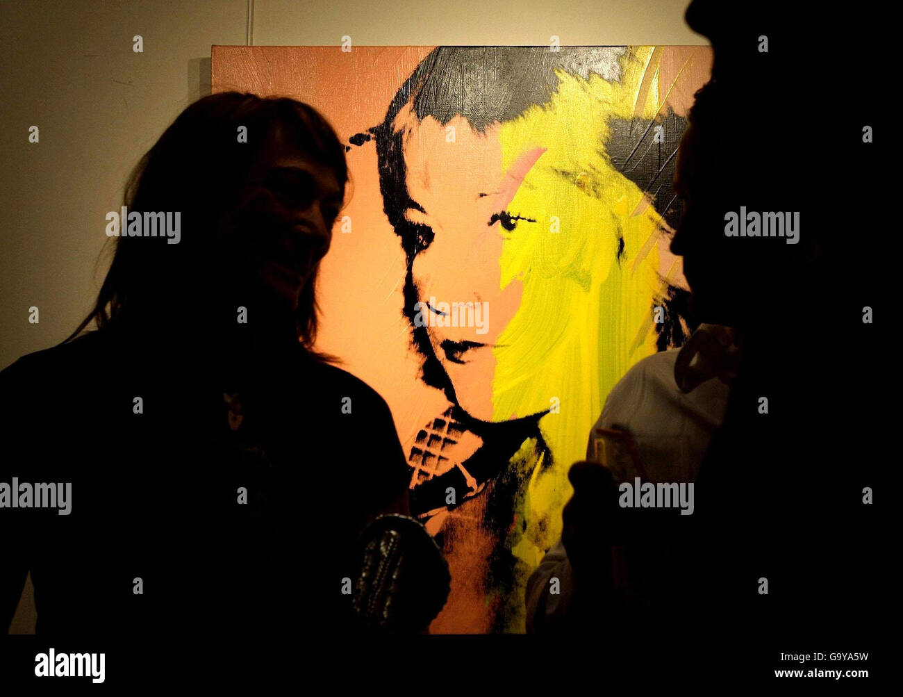 An Andy Warhol painting of tennis player Chris Evert at the private view for Andy Warhol's Athlete Series at Studio 54 in central London. Stock Photo