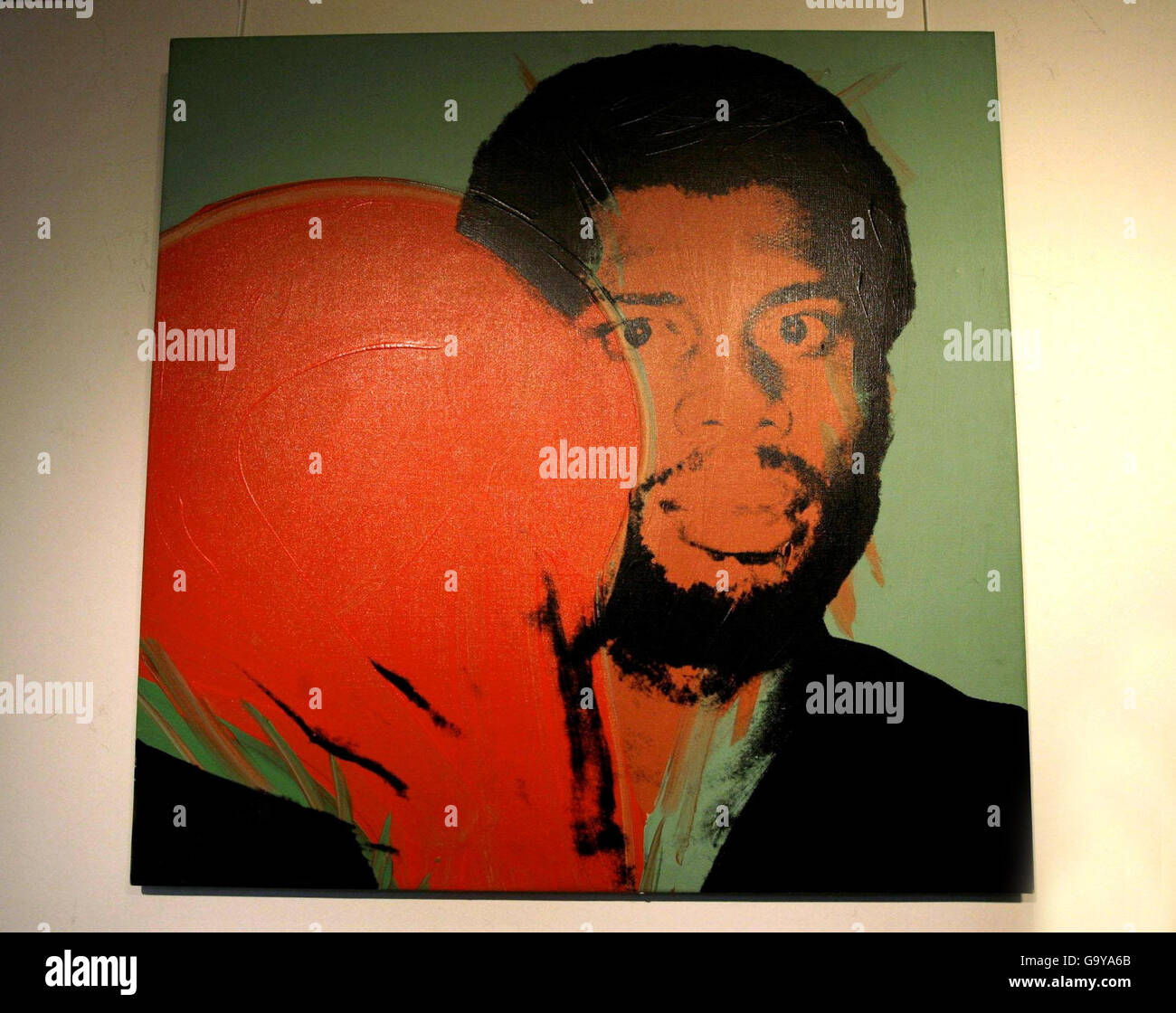 An Andy Warhol painting of Kareem Abdul-Jabbar at the private view for Andy Warhol's Athlete Series at Studio 54 in central London. Stock Photo