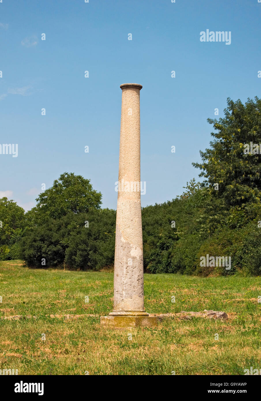 Roman column of ruined Nemesis Temple at Scarbantia Archaeological Park