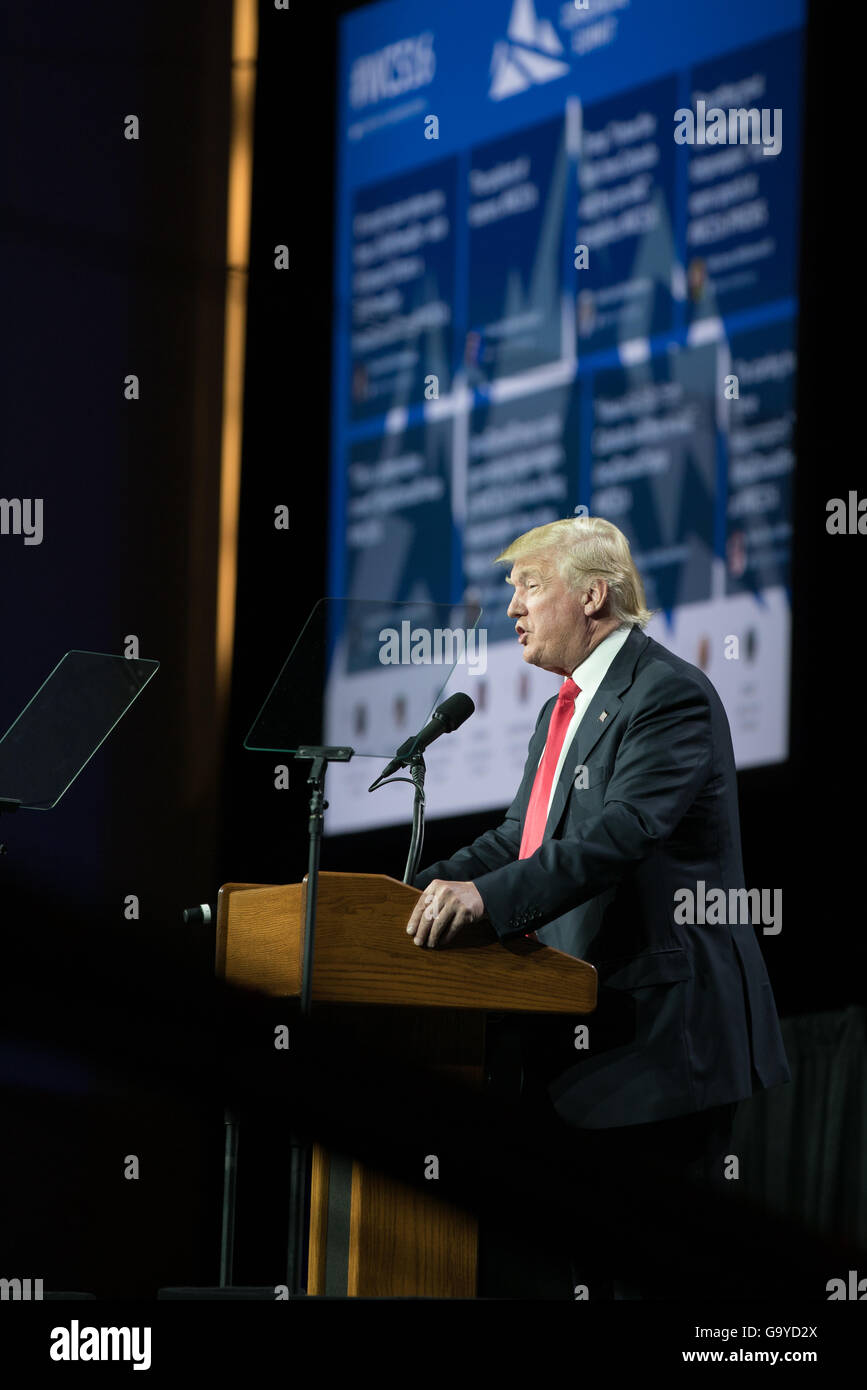 Sarah Palin and Donald Trump speak at the Western Conservative Summit in Denver, Colorado. Stock Photo