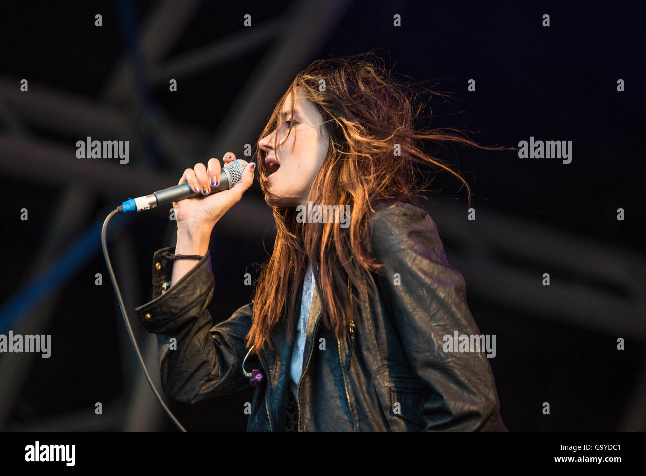 London, UK. 1st July, 2016. London, UK. 1st July, 2016. Theresa Wayman of Warpaint performs on stage as part of the Barclaycard Presents British Summer Time Hyde Park, on July 1, 2016 in London, England. Credit:  Michael Jamison/Alamy Live News Stock Photo