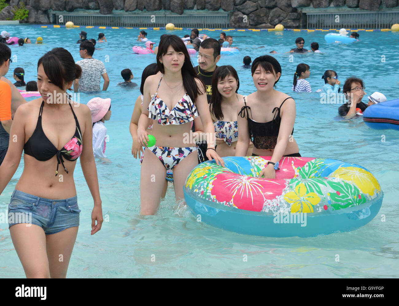 Oiso, Japan. 2nd July, 2016. Some 1,500 people enjoy swimming pool at