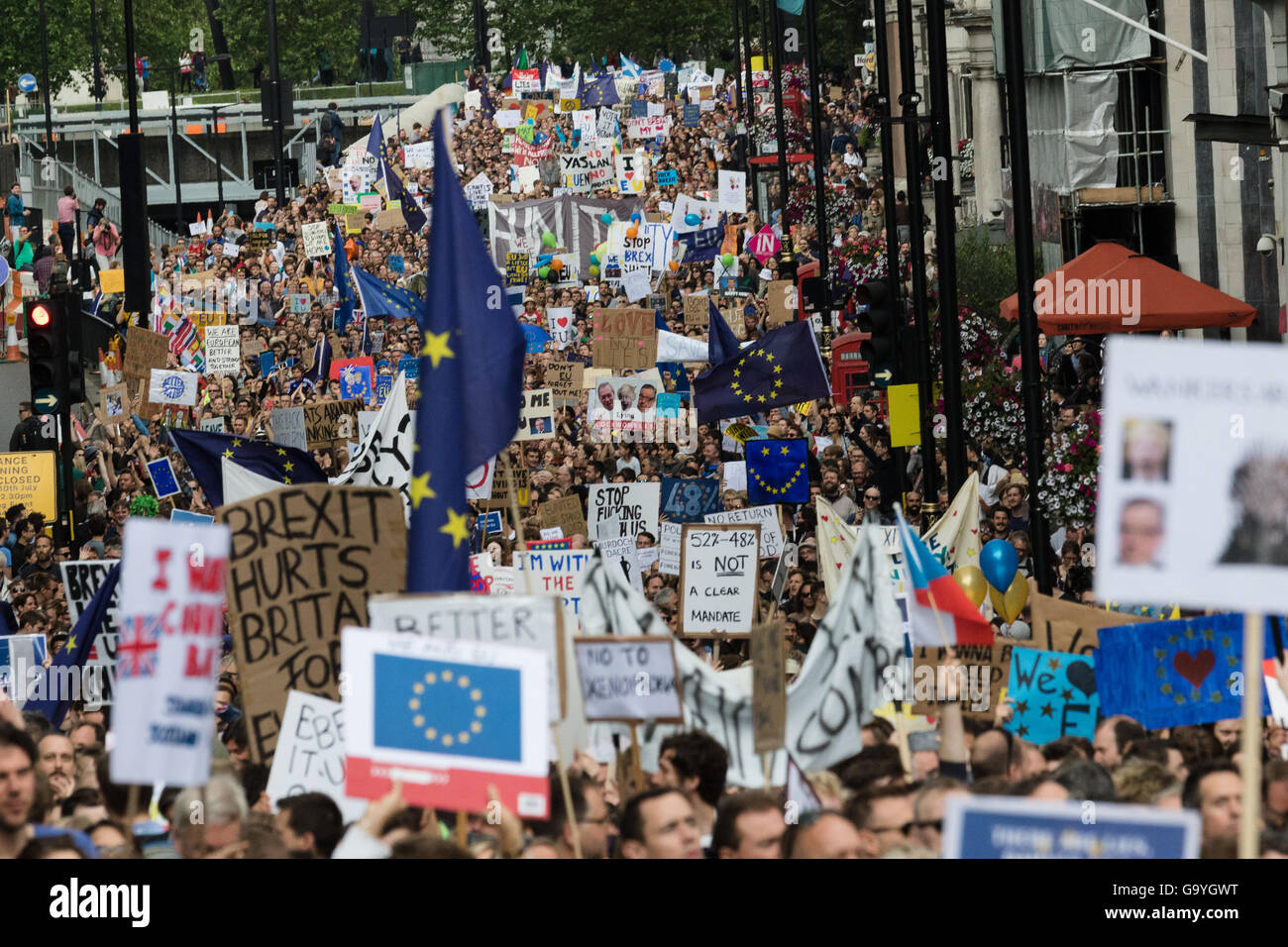 London, UK. 02nd July, 2016. Anti Brexit protest march in London, UK Credit:  London pix/Alamy Live News Stock Photo