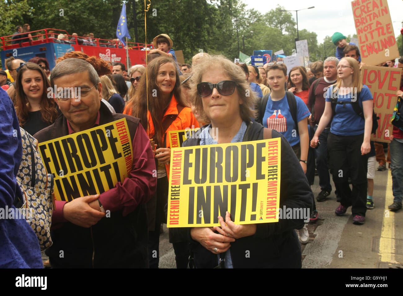 London, UK. 02nd July, 2016. LONDON, UK - JULY 2: Thousands of pro EU supporters in London take part in the March For Europe demonstration a week after the Brexit Referendum vote. The pro EU supporters march from Hyde Park to parliament Square.Photo: David Mbiyu/ Alamy New Live Stock Photo
