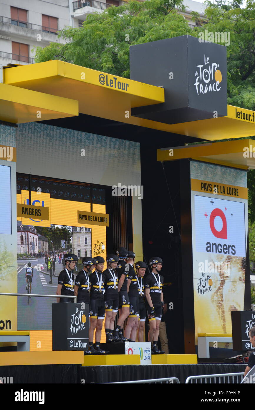 Angers, France. 4th July, 2016. Juniors on the Podium Stage 3 Tour de France Angers Credit:  Victoria Simmonds/Alamy Live News Stock Photo