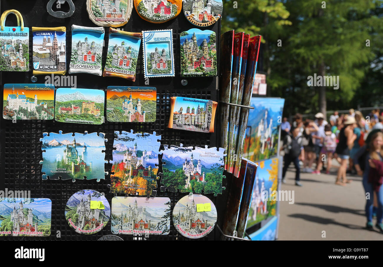 Magnets with pictures of Neuschwanstein Castle can be seen at a souvenir  shop below Neuschwanstein Castle near Fuessen, Germany, 05 July 2016. On 05  July 2016, the EU court in Luxemburg will