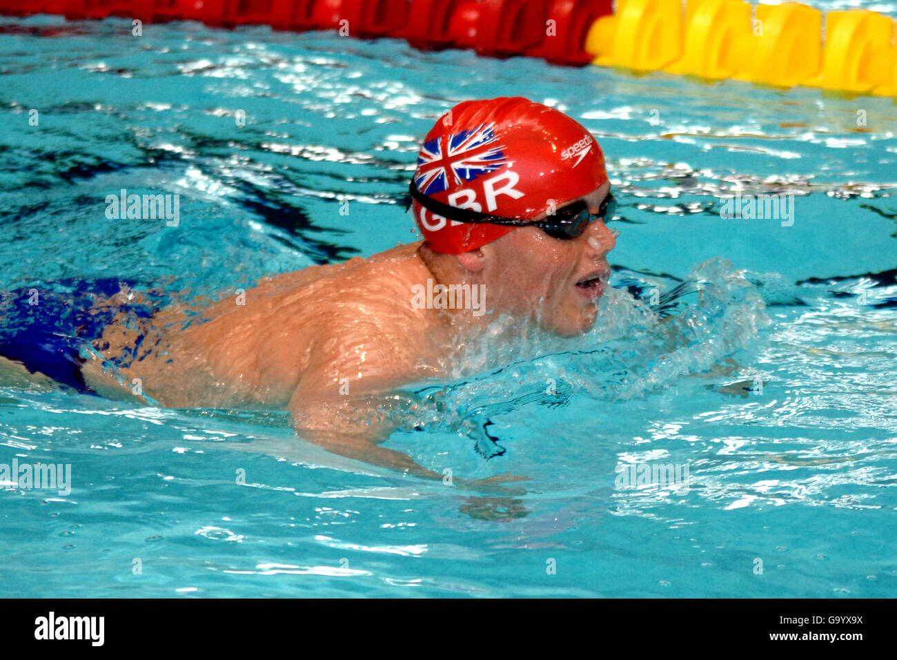 Swimming - VISA Paralympic World Cup 2007 - Manchester Aquatics Centre. Great Britain's Gareth Duke in action during the Mens SB6 100m Breastroke Stock Photo