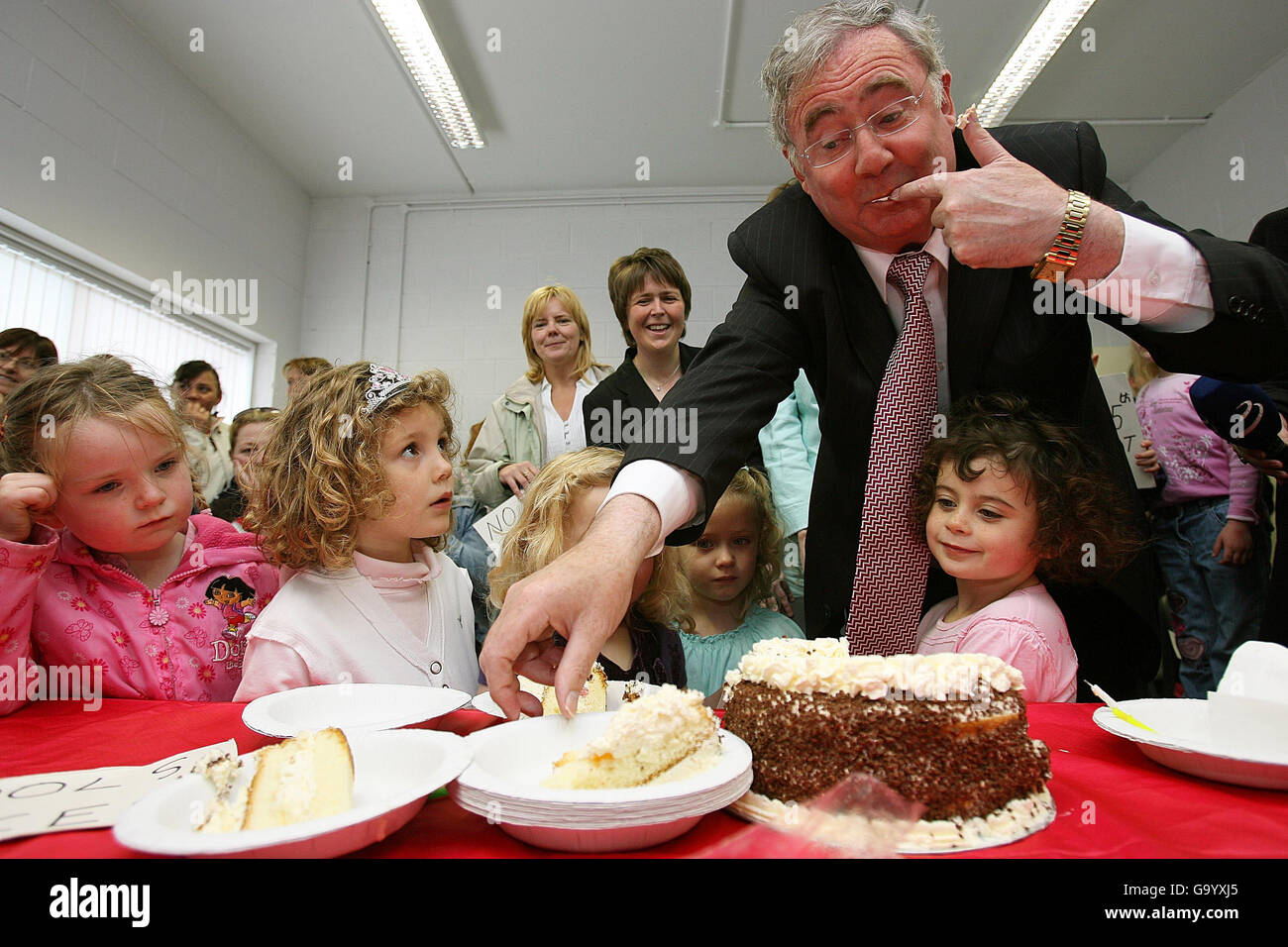 Irish Labour leader Pat Rabbitte eats birthday cake with (from left ...