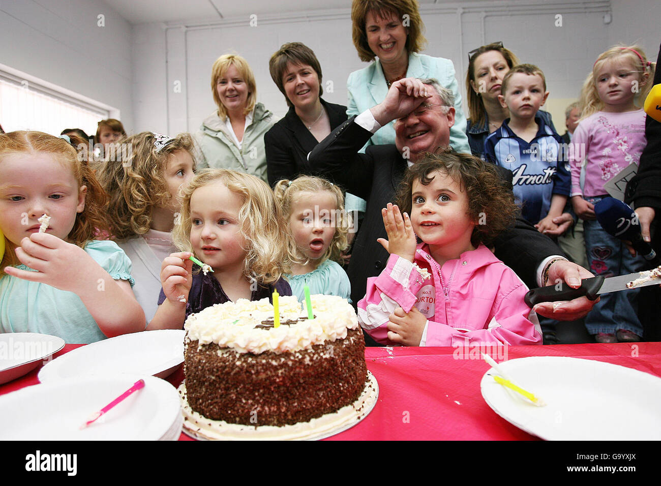 Irish Labour leader Pat Rabbitte eats birthday cake with (from left ...