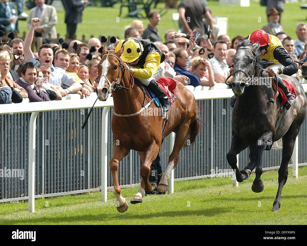 Sergeant Cecil ridden by Jimmy Fortune wins the Emirates Airline Yorkshire Cup at York Racecouse. Stock Photo