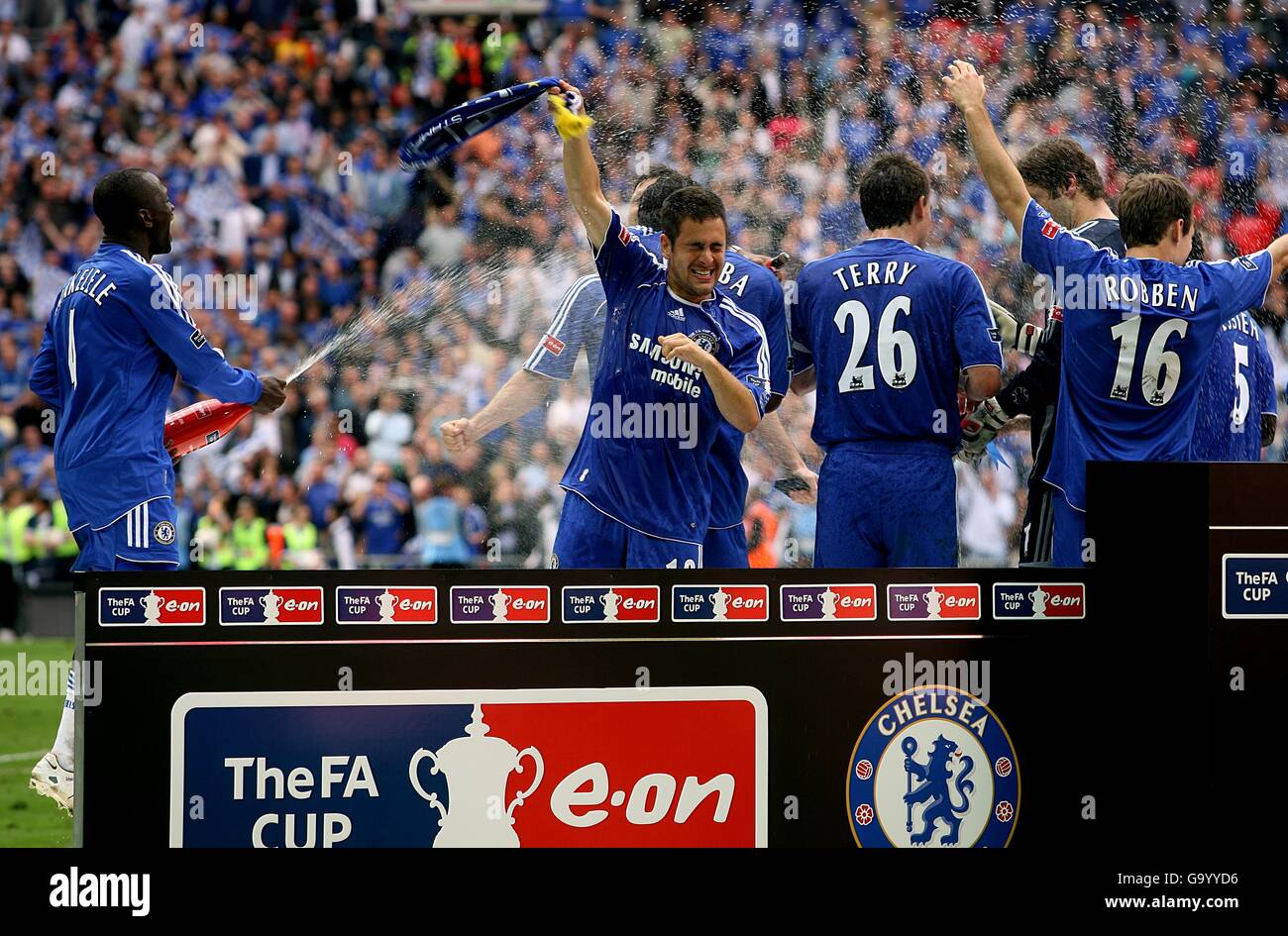 Soccer - FA Cup - Final - Chelsea v Manchester United - Wembley Stadium. Chelsea's Joe Cole, Claude Makelele, John Terry and Arjen Robben celebrate victory Stock Photo