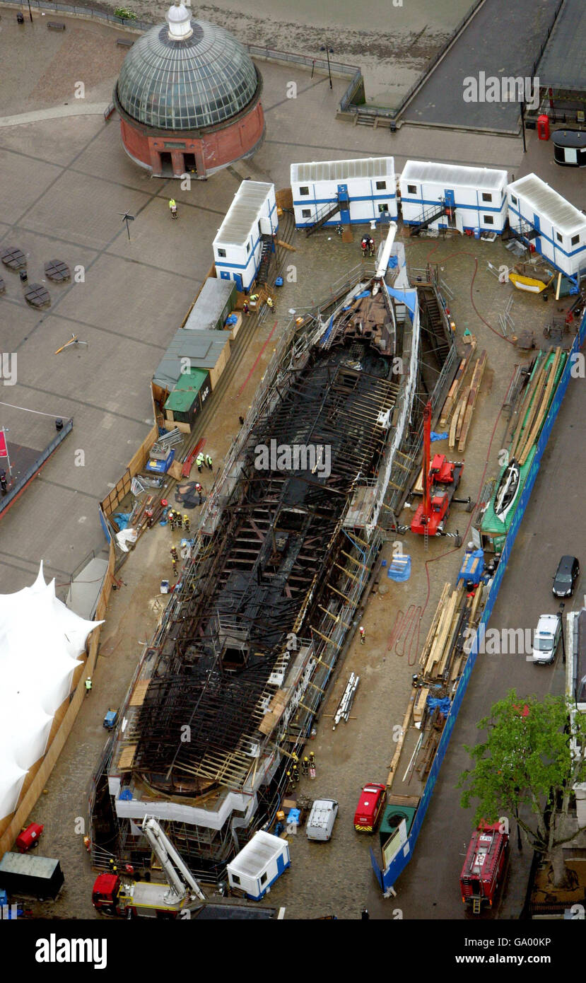 Aerial photograph of the remains of the Cutty Sark in Greenwich, East London. Stock Photo