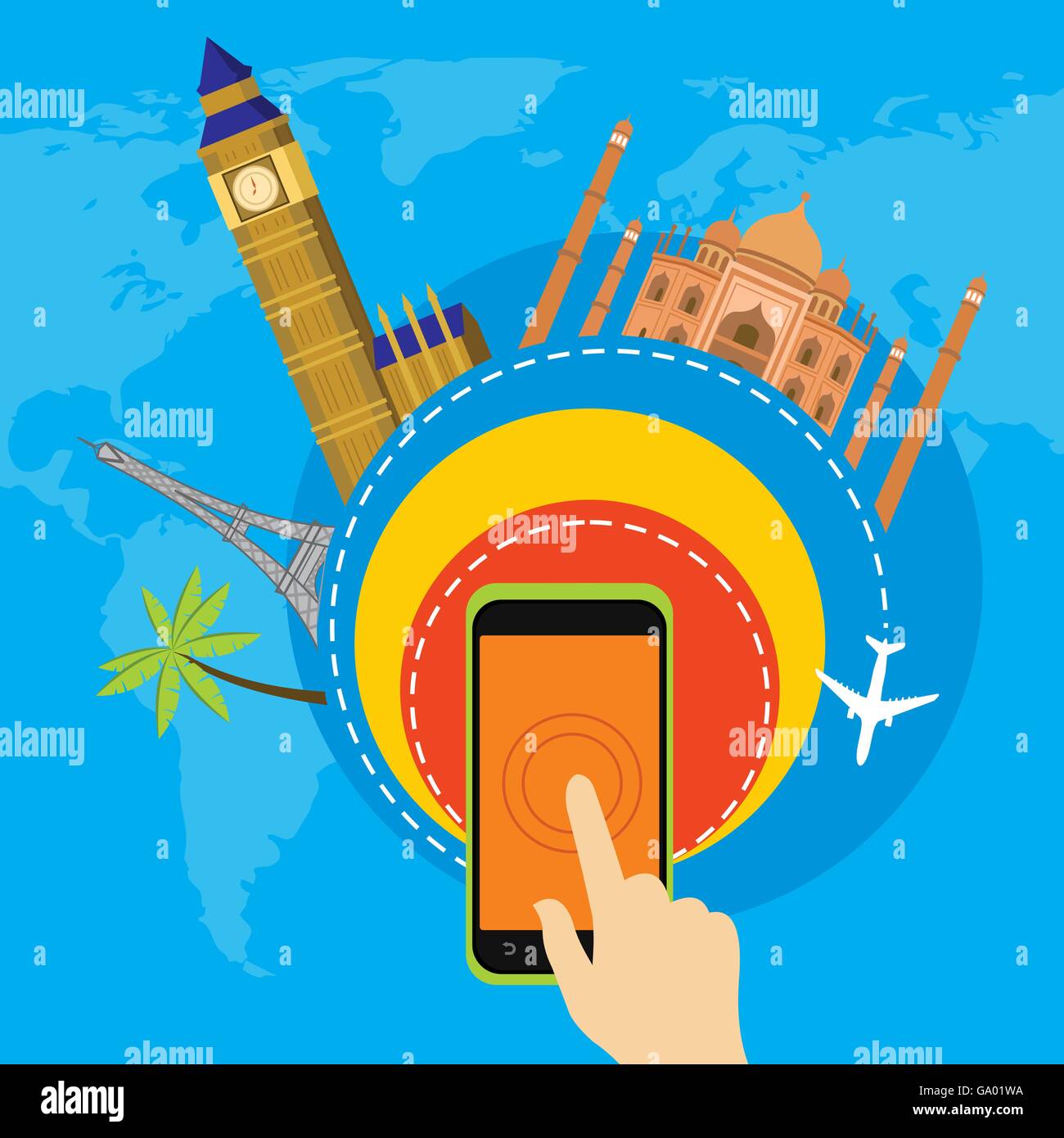 one click travel around the world illustration vector Stock Vector