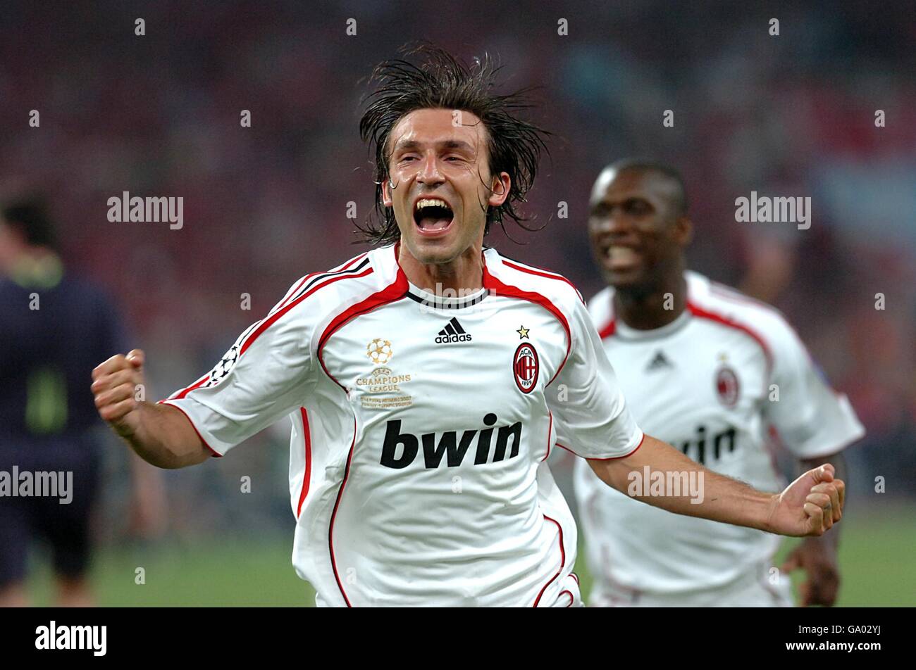 Soccer - UEFA Champions League - Final - AC Milan v Liverpool - Olympic Stadium. AC Milan's Andrea Pirlo celebrates the first goal of the match scored by Filippo Inzaghi set up by his free kick Stock Photo