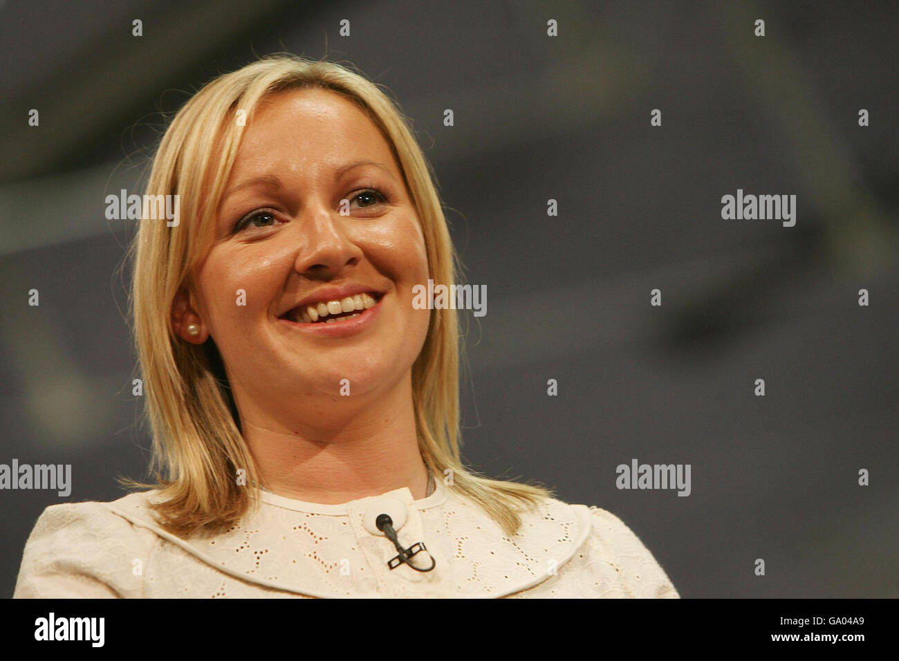 Fine Gael candidate Lucinda Creighton as counting begins in the Irish General election at the RDS in Dublin. Stock Photo