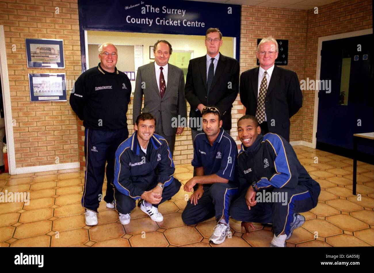 (Front row l-r) Surrey CCC players Mark Ramprakash, Nadeem Shahid and Alex Tudor at the opening of the new Cricket Centre Stock Photo