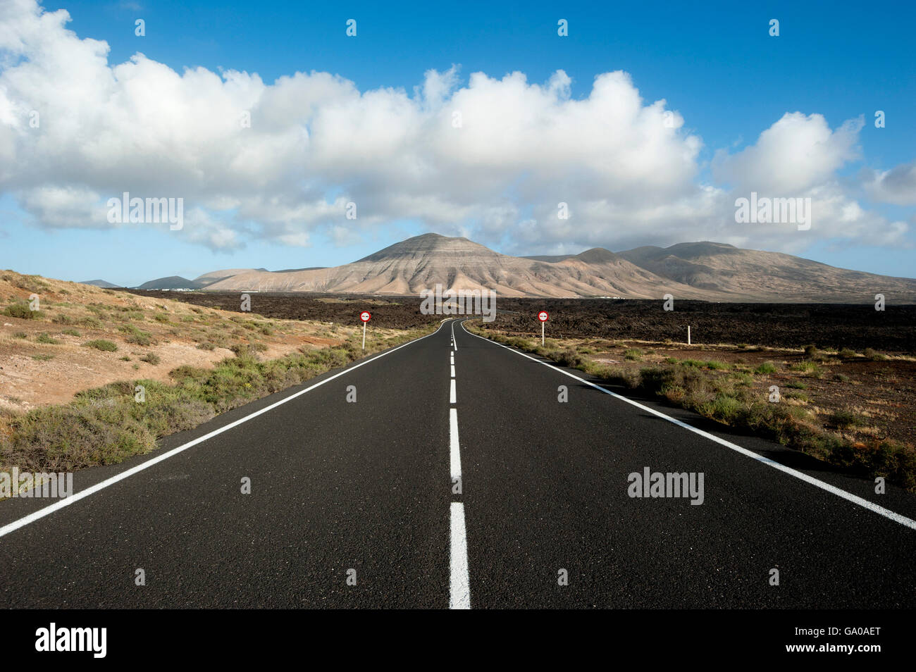 Road through the Parque Nacional de Timanfaya national park, lava, volcanoes, Lanzarote, Canary Islands, Spain, Europe Stock Photo