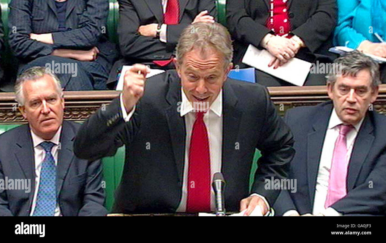 British Prime Minister Tony Blair speaks during Prime Minister's Questions in the House of Commons. Stock Photo
