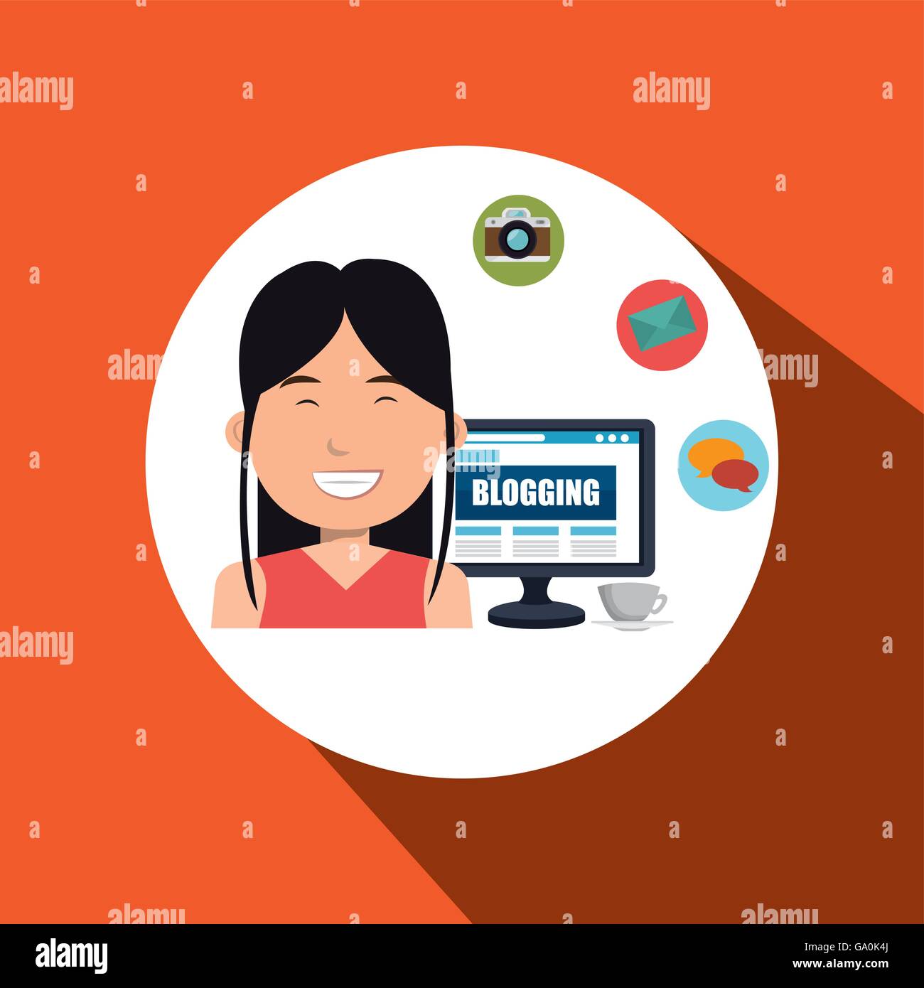 person blogging on desktop computer isolated icon design Stock Vector ...