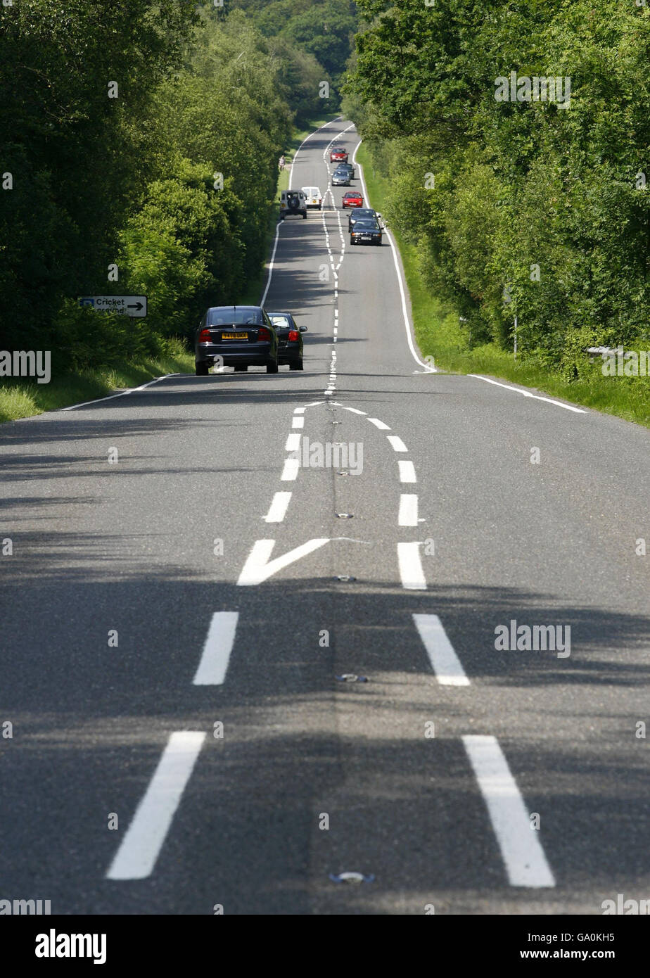 Wobbly road markings in Hampshire Stock Photo