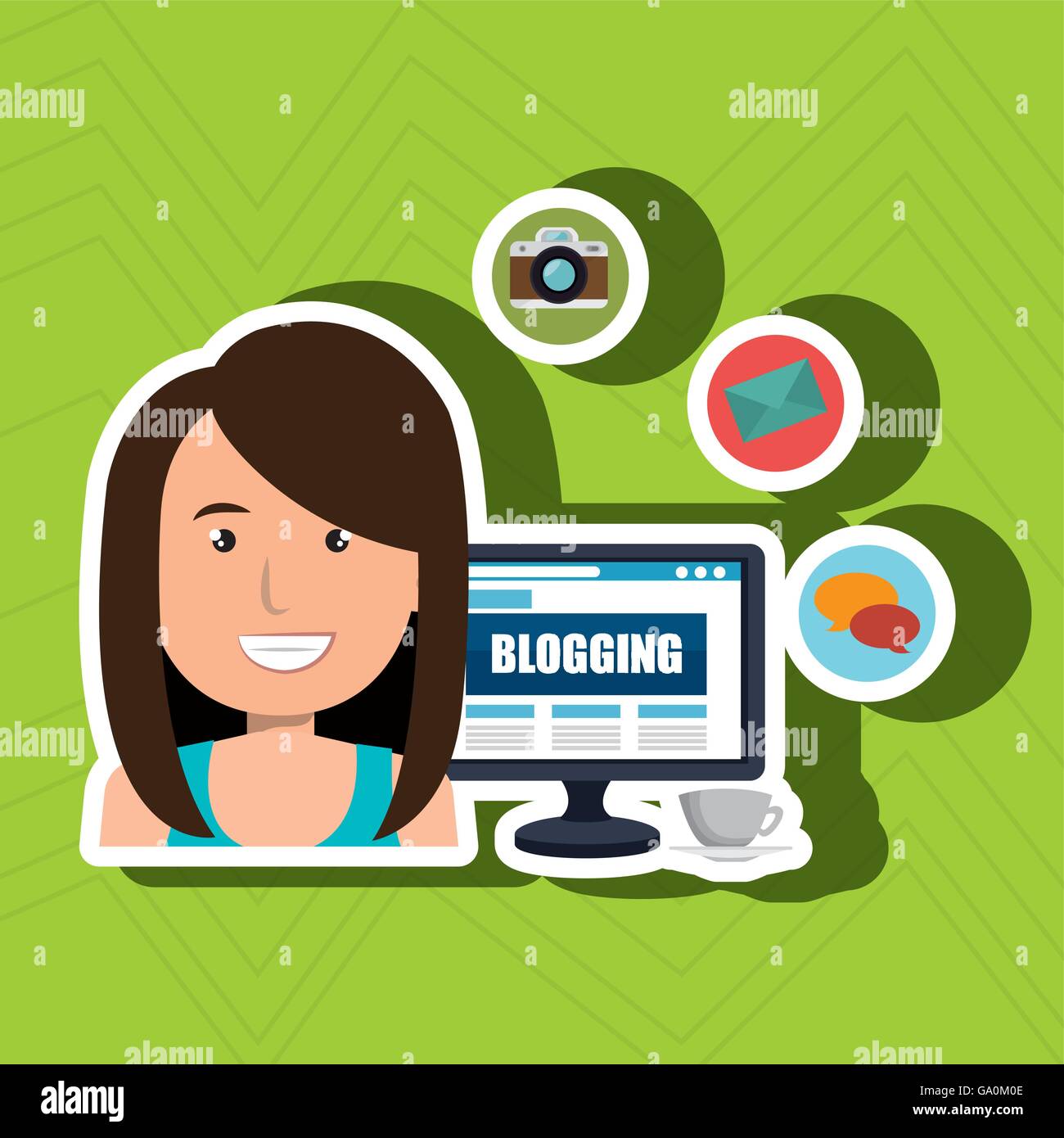 person blogging on desktop computer isolated icon design Stock Vector ...