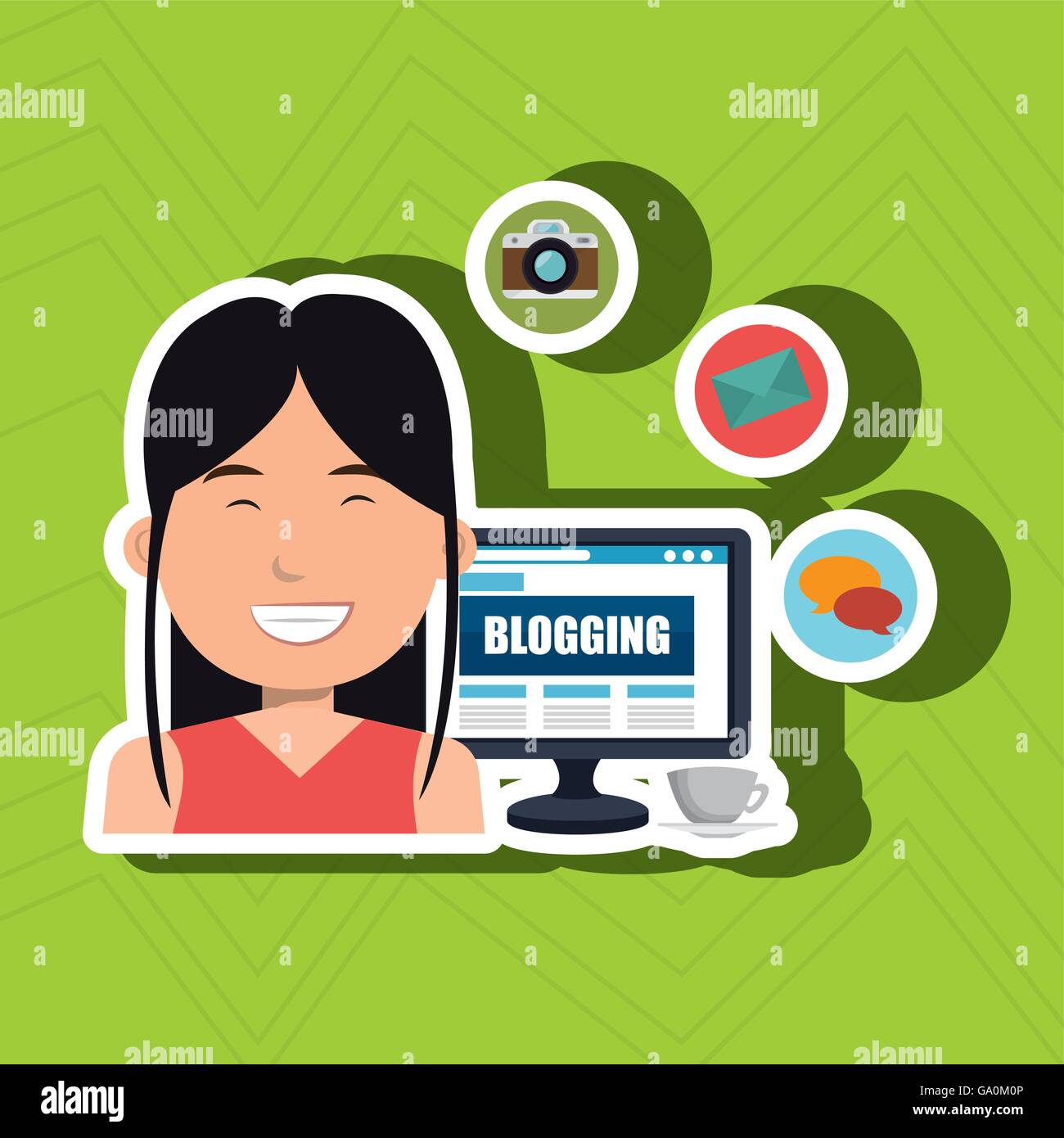 person blogging on desktop computer isolated icon design Stock Vector ...