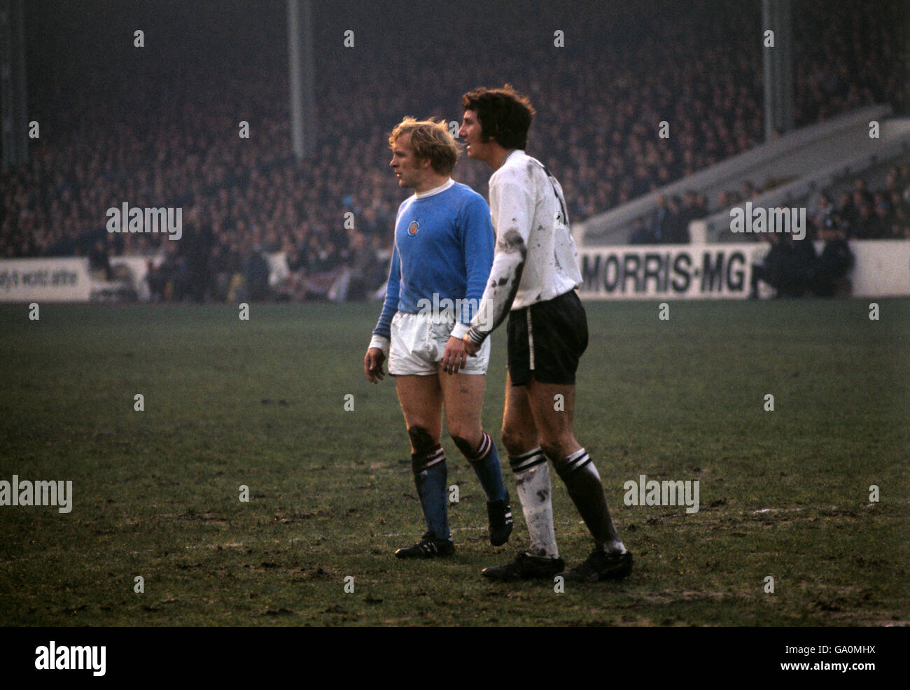 Manchester City's Francis Lee is marked by Derby County's Roy McFarland Stock Photo