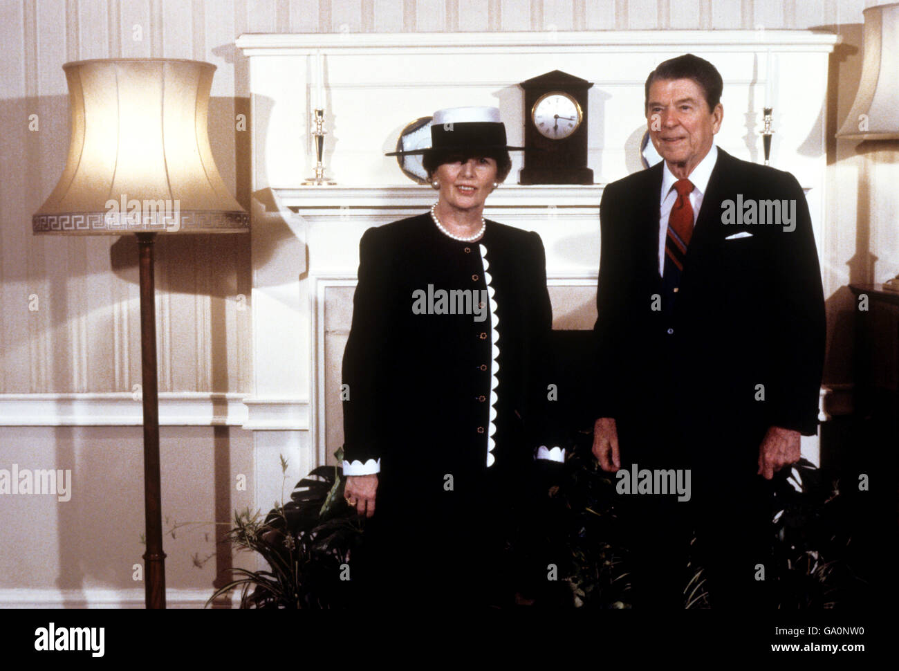 Following his historic Moscow summit with Soviet leader Mikhail Gorbachev, American President Ronald Reagan came to London to see Prime Minister Margaret Thatcher. Stock Photo
