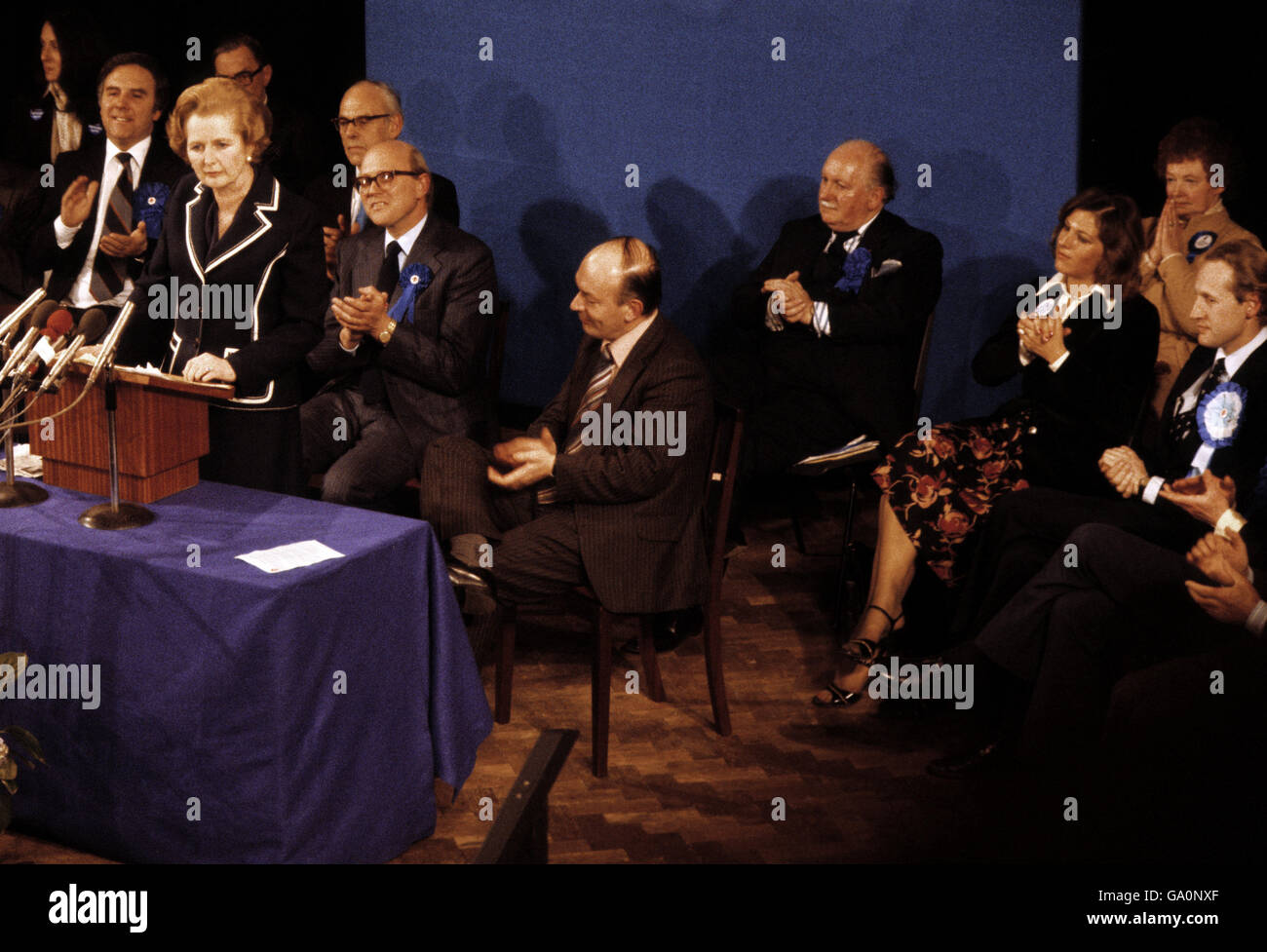 Conservative Party leader Margaret Thatcher addressing a Conservative