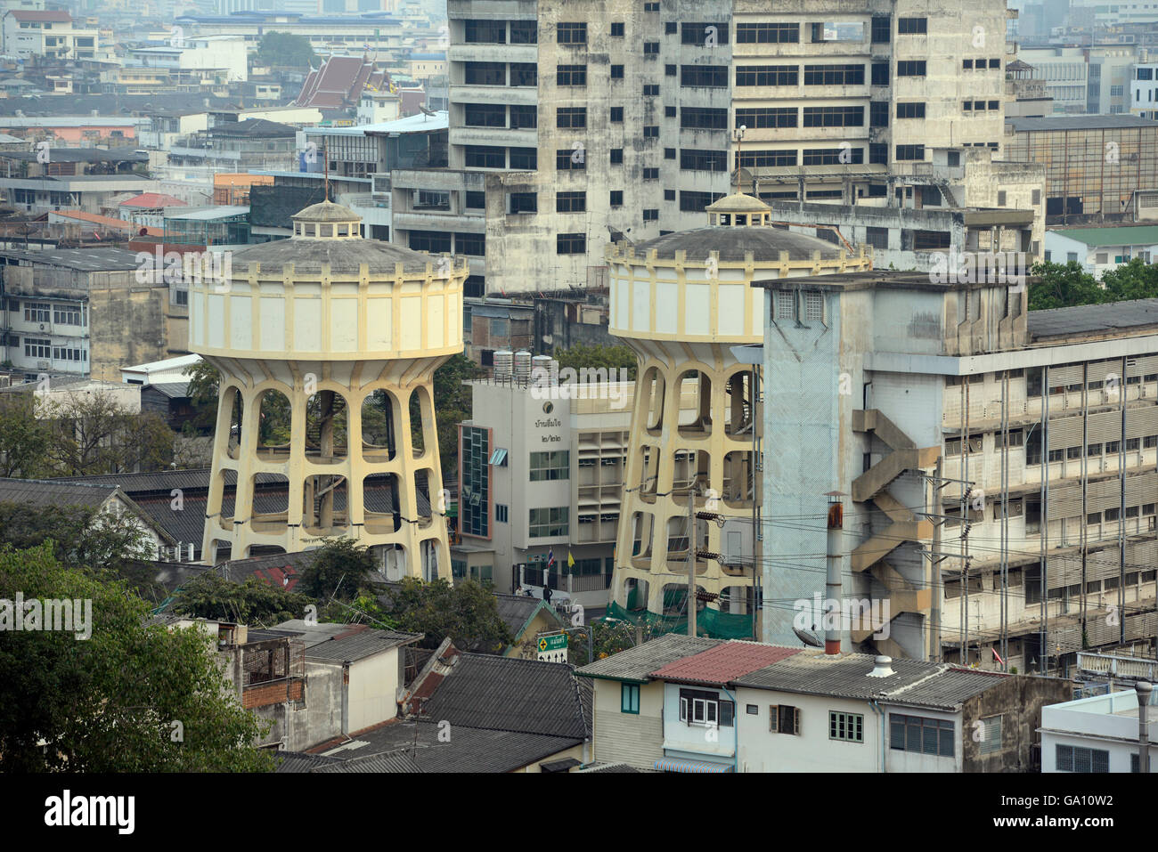 a old water tank in the view from the golden mountain in the city of Bangkok in Thailand in Southeastasia. Stock Photo